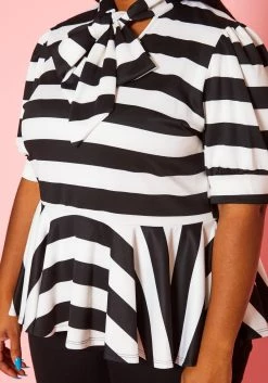 Plus Size Striped Bow Collar Peplum Top -Asoph Sales Shop 2020661 001 5