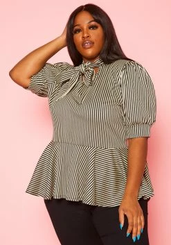 Plus Size Puff Shoulder Sleeve Peplum Blouse
