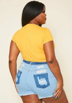 Plus Size High Rise Distressed Denim Shorts -Asoph Sales Shop 2020676 001 3