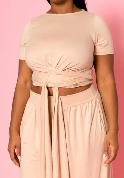 Plus Size Tie Front Crop Top & Wide Flare Pants Set -Asoph Sales Shop 2020689 003 4