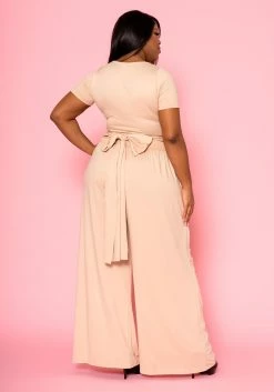 Plus Size Tie Front Crop Top & Wide Flare Pants Set -Asoph Sales Shop 2020689 003 6