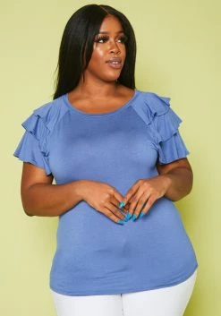 Plus Size Tiered Ruffle Short Sleeves Top