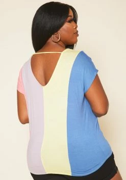 Plus Size Color Block V Neck Shirt -Asoph Sales Shop 2020694 001 3
