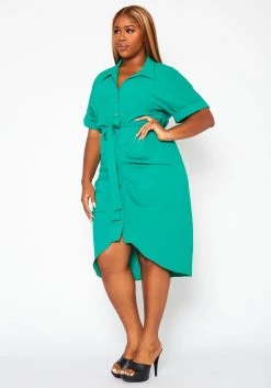 Plus Size High Low Ruched Collar Dress -Asoph Sales Shop 2020702 003 3