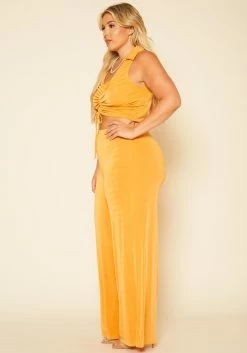Plus Size Open Collar Crop Top & Flare Pants Set -Asoph Sales Shop 2020721 002 2