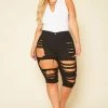Plus Size Distressed High Waist Biker Shorts
