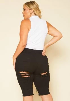 Plus Size Distressed High Waist Biker Shorts -Asoph Sales Shop 2020741 001 4