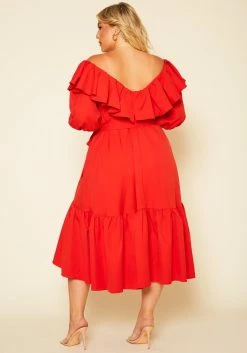Plus Size Off Shoulder Wide Flare Midi Dress -Asoph Sales Shop 2020751 002 3