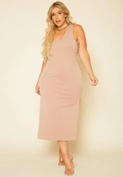 Plus Size Ribbed Lounge Midi Dress