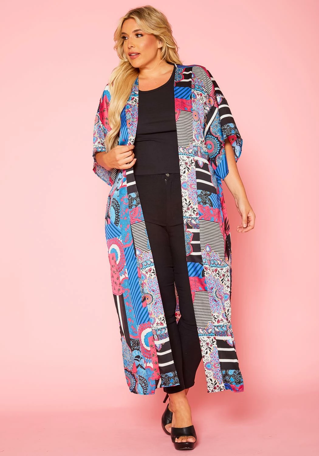 Plus Size Abstract Print Slit Kimono Cardigan 2 Plus Size Abstract Print Slit Kimono Cardigan - Image 2