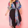 Plus Size Abstract Print Slit Kimono Cardigan