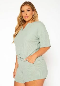 Plus Size Ribbed Casual T Shirt & Shorts Set -Asoph Sales Shop 2020785 005 3