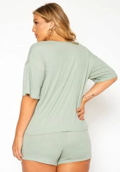 Plus Size Ribbed Casual T Shirt & Shorts Set -Asoph Sales Shop 2020785 005 4