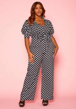 Plus Size Polka Dot Print Jumpsuit