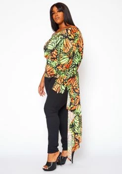 Plus Size Print One Sleeve Drape Hem Blouse -Asoph Sales Shop 2020789 001 4