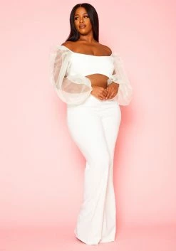 Plus Size Balloon Sleeve Crop Top And Pants Set -Asoph Sales Shop 2020811 002 2