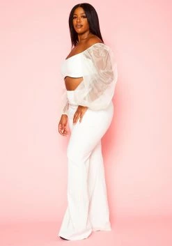 Plus Size Balloon Sleeve Crop Top And Pants Set -Asoph Sales Shop 2020811 002 3