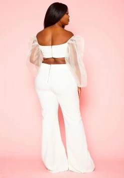 Plus Size Balloon Sleeve Crop Top And Pants Set -Asoph Sales Shop 2020811 002 4
