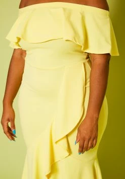 Plus Size High-Low Off Shoulder Ruffle Midi Dress 11 Plus Size High-Low Off Shoulder Ruffle Midi Dress -Asoph Sales Shop 2020814 001 6