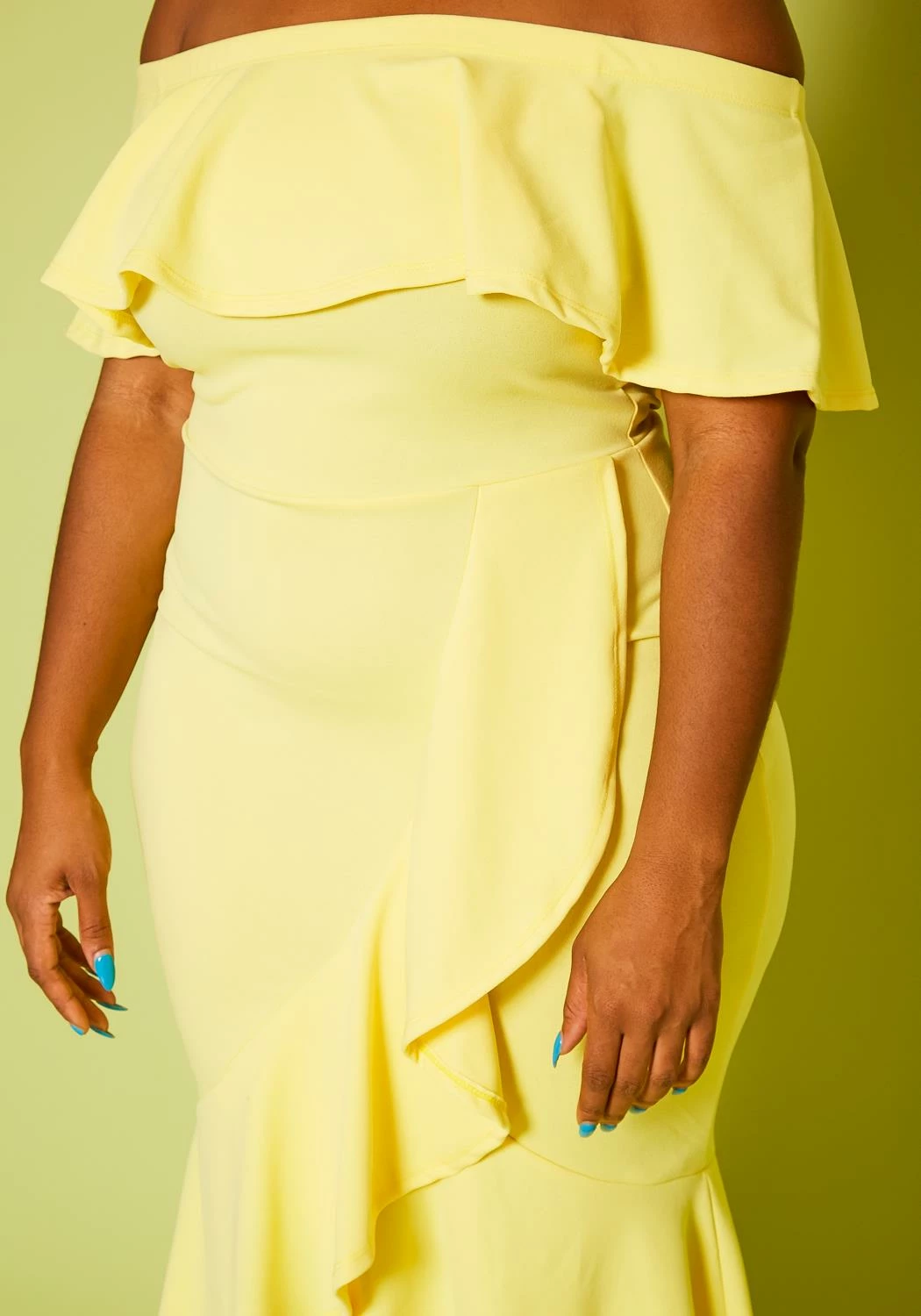 Plus Size High-Low Off Shoulder Ruffle Midi Dress 6 Plus Size High-Low Off Shoulder Ruffle Midi Dress - Image 6