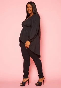 Plus Size High-Low Lantern Sleeve Blouse -Asoph Sales Shop 2020823 001 4