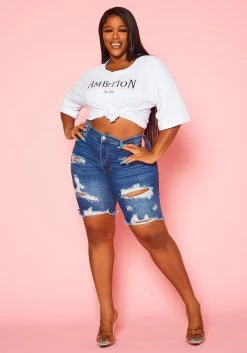 Plus Size Distressed Denim Shorts