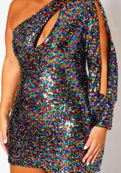 Plus Size One Shoulder Sequin Mini Dress -Asoph Sales Shop 2020837 001 6