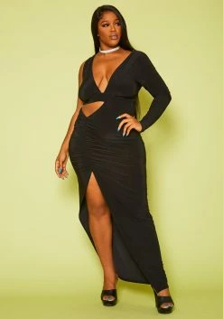 Plus Size One Sleeve Cut Out Maxi Dress -Asoph Sales Shop 2020838 001 2