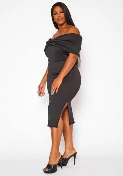 Plus Size Bow Off Shoulder Midi Dress -Asoph Sales Shop 2020842 001 2