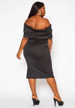 Plus Size Bow Off Shoulder Midi Dress -Asoph Sales Shop 2020842 001 5