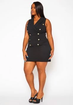 Plus Size Double Breasted Sleeveless Mini Dress -Asoph Sales Shop 2020845 001 3