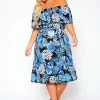 Plus Size Off Shoulder Leaf Print Tiered Dress