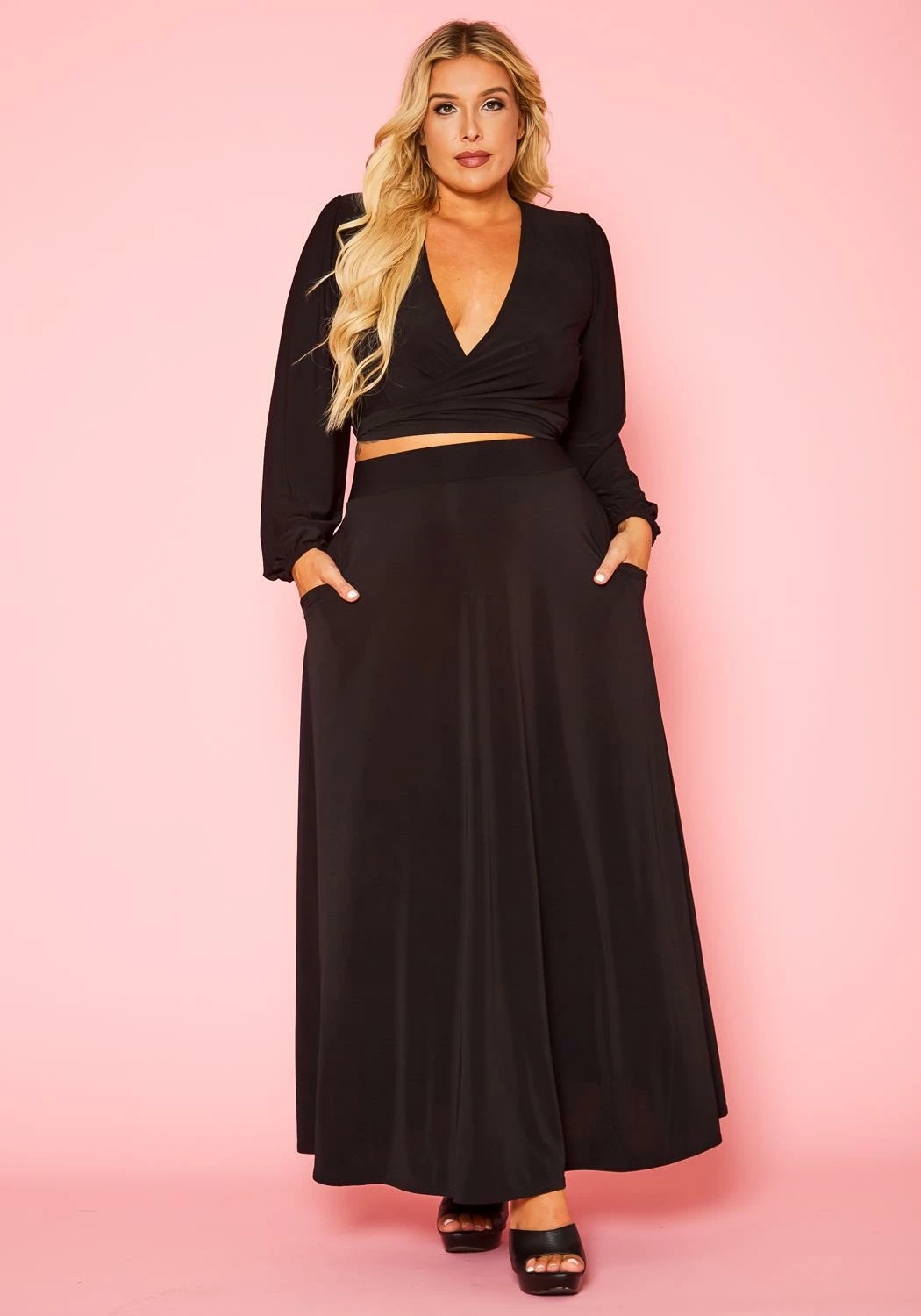 Plus Size Versatile Tie Up Crop Top & Maxi Skirt Set 2 Plus Size Versatile Tie Up Crop Top & Maxi Skirt Set - Image 2