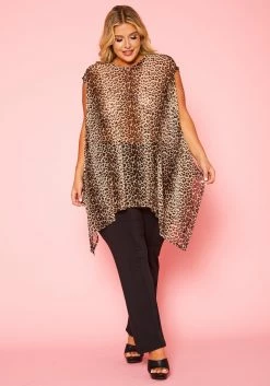 Plus Size Sheer Asymmetrical Tunic Top