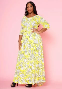 Plus Size Fit & Flare Floral Print Belted Maxi Dress -Asoph Sales Shop 2020893 003 2