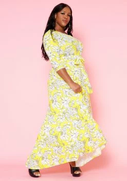 Plus Size Fit & Flare Floral Print Belted Maxi Dress -Asoph Sales Shop 2020893 003 5