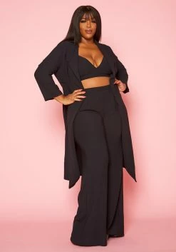 Plus Size Halter Crop Top & Duster Three Piece Set