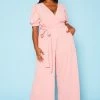 Plus Size Surplice Wide Leg Jumpsuit