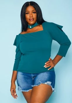 Plus Size Choker Neck Long Sleeve Top -Asoph Sales Shop 2020920 003 2