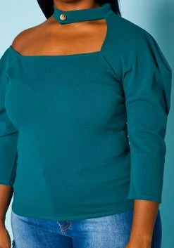 Plus Size Choker Neck Long Sleeve Top -Asoph Sales Shop 2020920 003 5