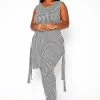 Plus Size Houndstooth Print Sleeveless Two Piece Set