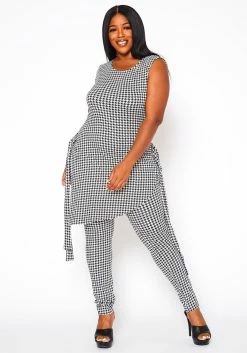Plus Size Houndstooth Print Sleeveless Two Piece Set -Asoph Sales Shop 2020929 001 3