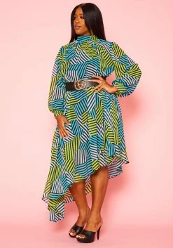 Plus Size Multi Striped Asymmetric Maxi Dress -Asoph Sales Shop 2020934 001 2