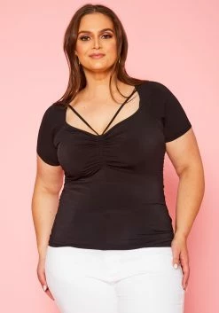 Plus Size Ruched Strappy Front Top
