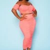 Plus Size Ruched Crop Top & Skirt Two Piece Set
