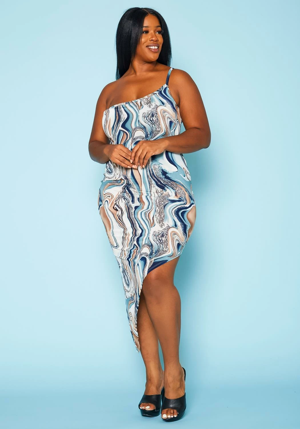 Plus Size Marble Print Asymmetric Cami Dress 2 Plus Size Marble Print Asymmetric Cami Dress - Image 2