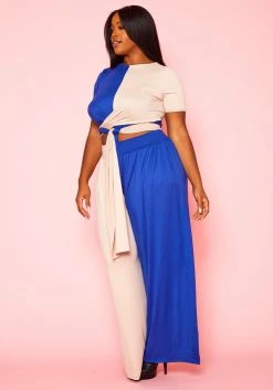 Plus Size Color Splice Crop Top & Pants Set -Asoph Sales Shop 2020943 002 2