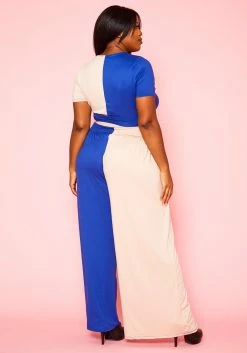 Plus Size Color Splice Crop Top & Pants Set -Asoph Sales Shop 2020943 002 3