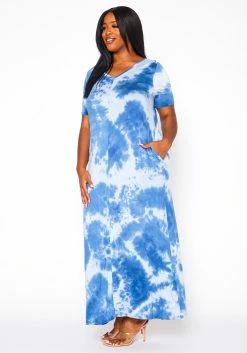 Plus Size Tie Dye V-Neck Short Sleeve Maxi Dress -Asoph Sales Shop 2020960 001 3