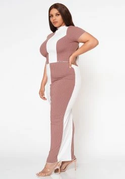 Plus Size Color Block Crop Top & Skirt Set -Asoph Sales Shop 2020974 003 2